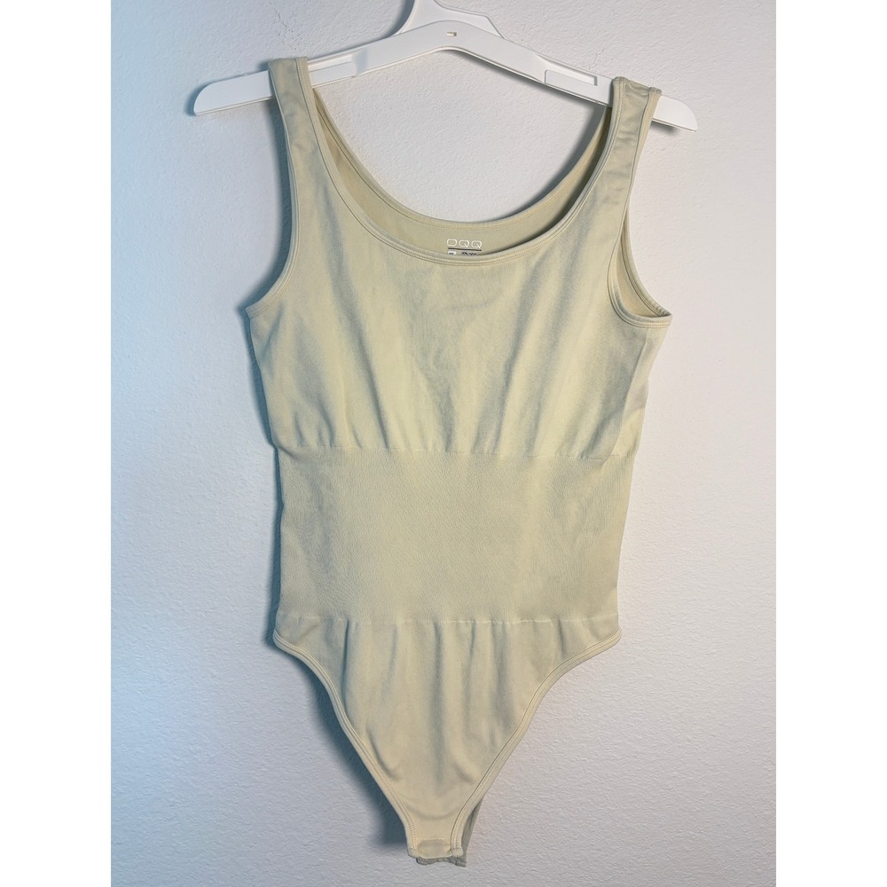 OQQ Womens Ribbed Seamless Bodysuit Cream Beige Scoop Neck Tank Top XL